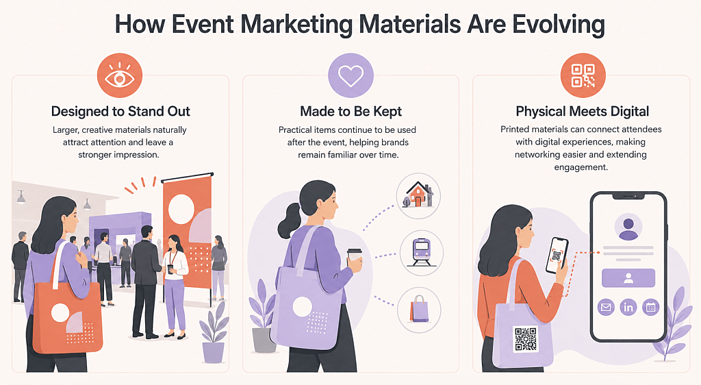 An infographic showing the factors of evolving event marketing materials.