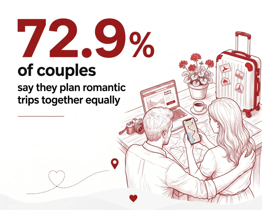 A poster showing a survey result of couples who equally plan a romantic trip together.