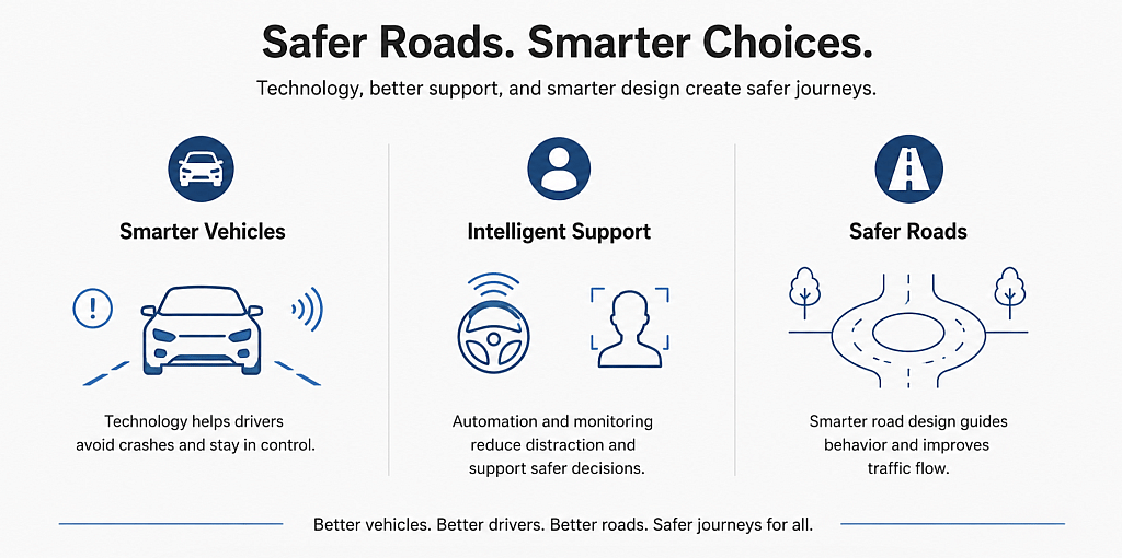 An infographic defining how smarter vehicles and safer roads are beneficial.