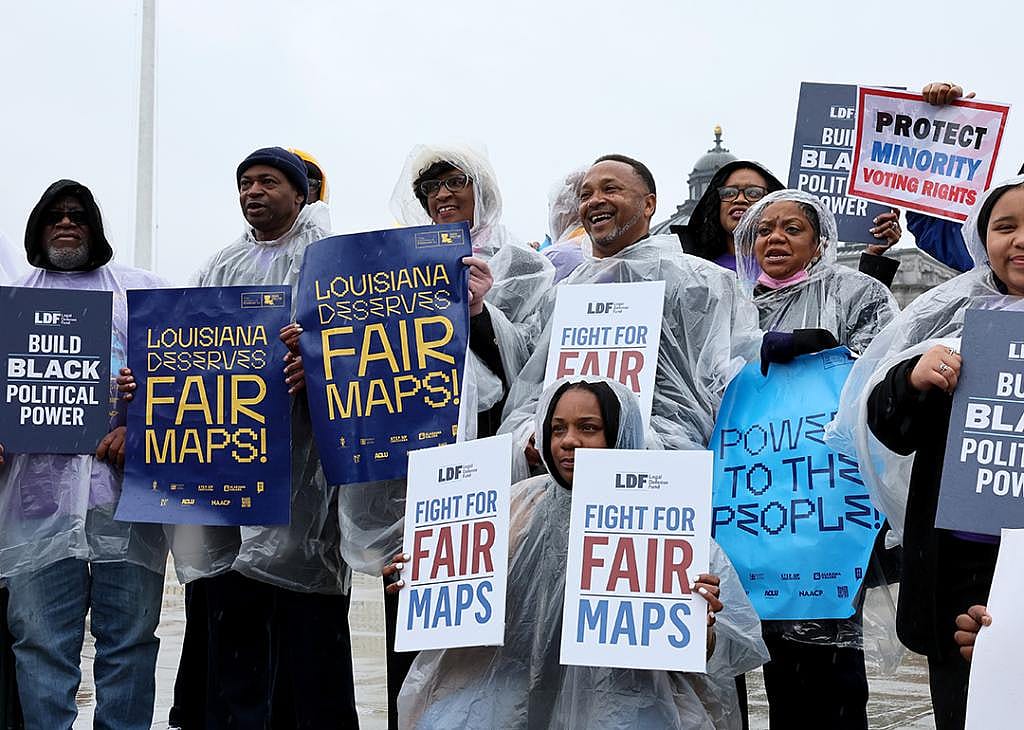 Black Louisiana voters and civil rights advocates call on SCOTUS to uphold a fair and representative congressional map in Louisiana v. Callais at Supreme Court of the United States on March 24, 2025 in Washington, DC.