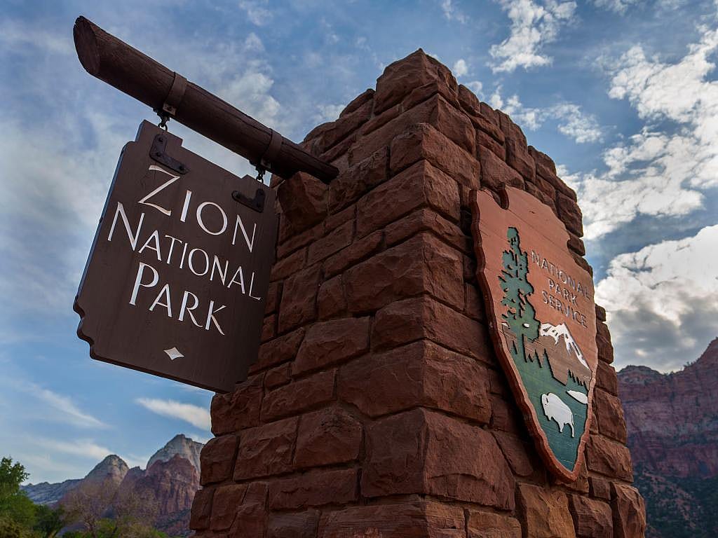 The entrance sign for Zion National Park which gets over 4.5 million visitors a year.