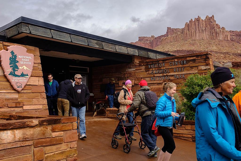 Tourists at the Visitor Center at Capitol Reef National Park on Friday May 10, 2019.