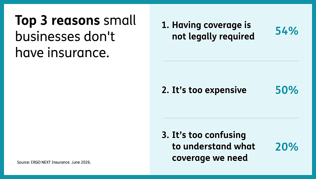 Infographic reporting the top 3 reasons small businesses don't have insurance.