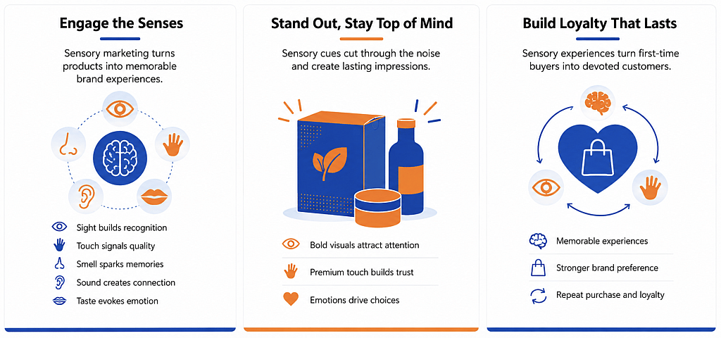An infographic reporting on the strategy of sensory marketing.