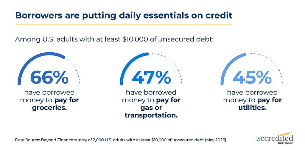 An infographic reporting data on how borrowers are putting daily essentials on credit.