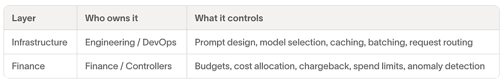 Table defining the two distinct levels that control AI costs.