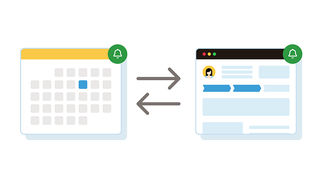 A vector graphic depicting two-way calendar syncing