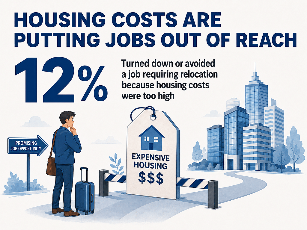 An infographic reporting data on how housing costs are putting jobs out of reach.