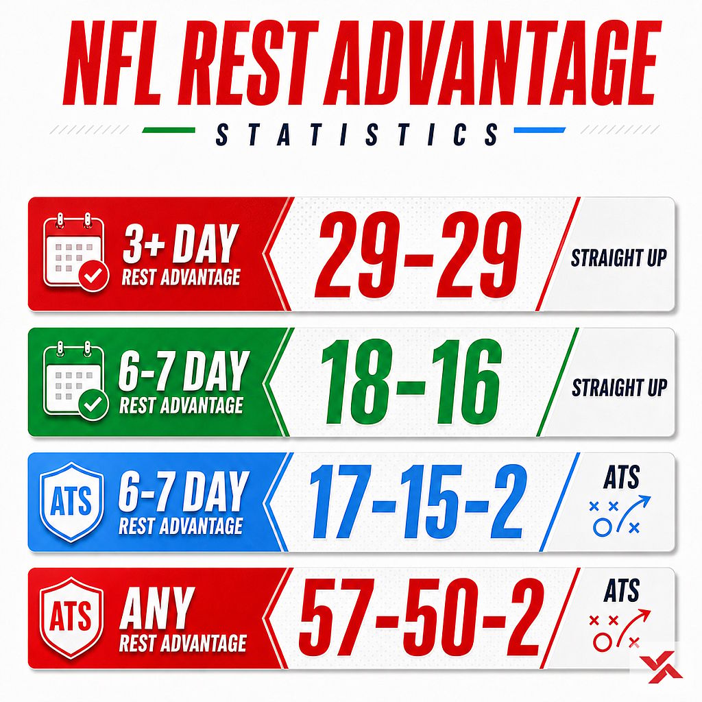 Infographic reporting NFL rest advantage statistics.