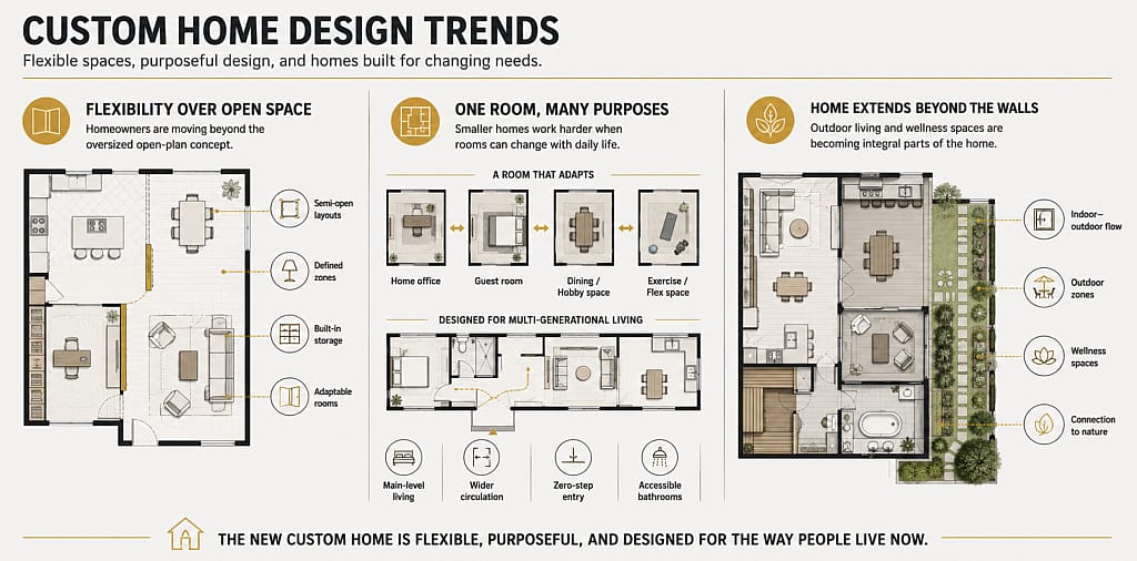 An infographic on emerging custom home design trends.