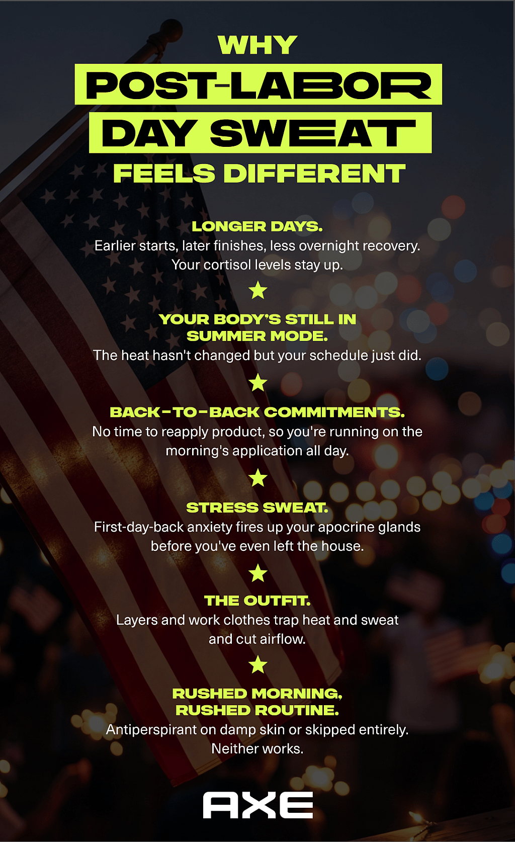 An infographic listing reasons why post-Labor Day sweat feels different.
