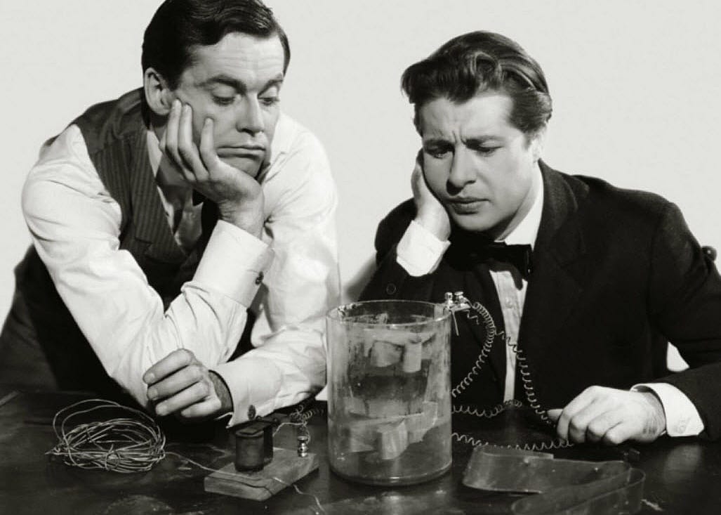 Henry Fonda and Don Ameche in a scene from "The Story of Alexander Graham Bell"
