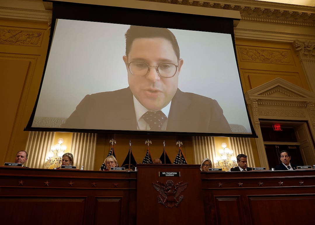 Video of Alex Cannon, a campaign lawyer for former President Donald Trump, is played during the second hearing by the Select Committee to Investigate the January 6th Attack on the U.S. Capitol in the Cannon House Office Building on June 13, 2022 in Washington, DC.