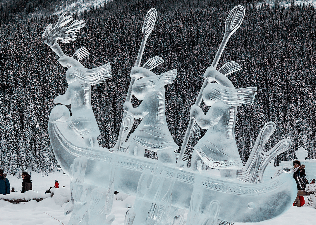 Ice canoe sculpture at Lake Louise, Canada 