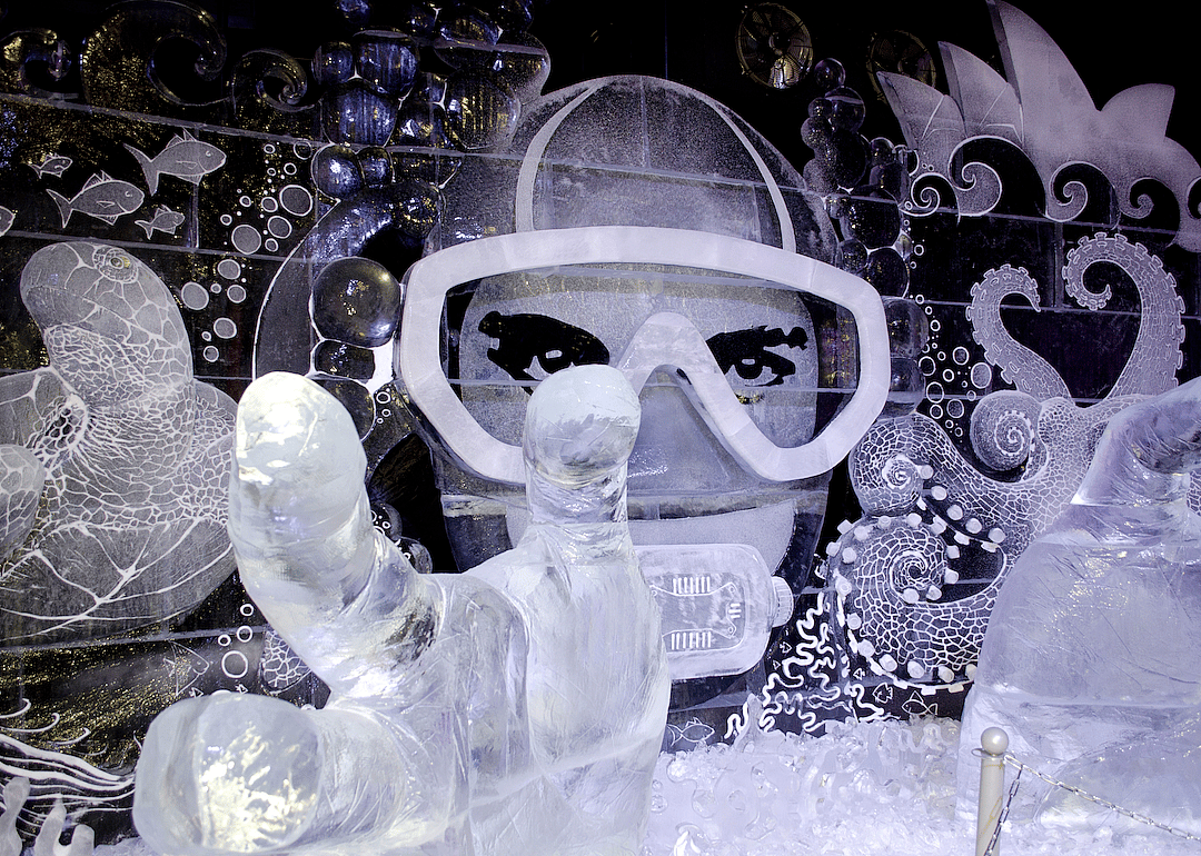 Ice sculpture of a diver in St. Petersburg, Russia 