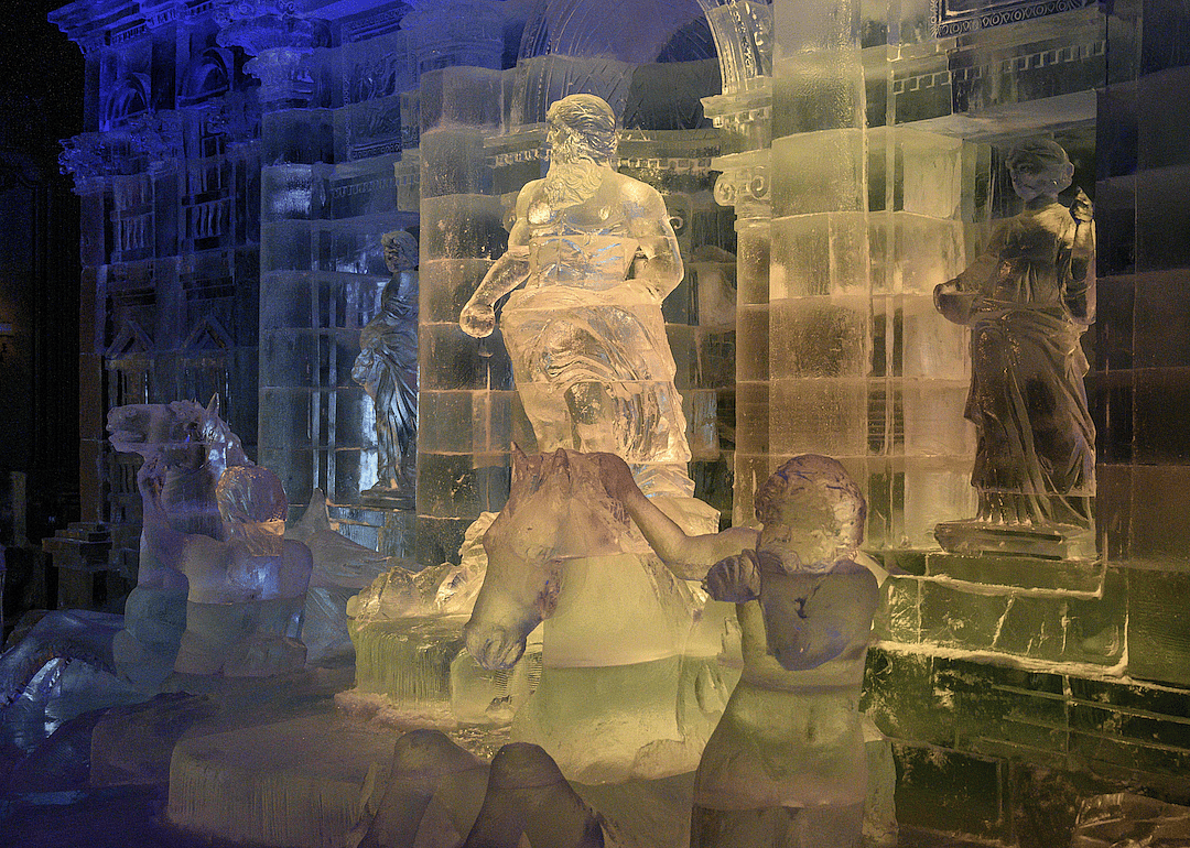 Ice replica of Rome's Trevi Fountain in Moscow, Russia
