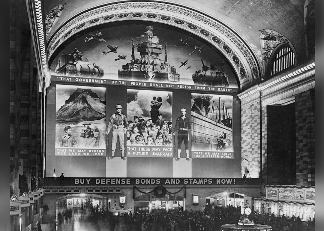 Mural promoting the sale of defense bonds in Grand Central Station