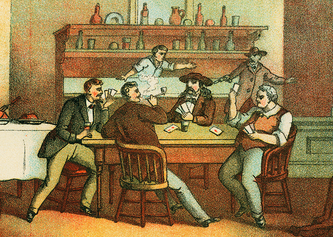 Illustration of Wild Bill Hickok playing cards.