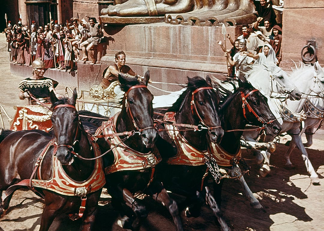 Charlton Heston and Stephen Boyd on the set of Ben Hur.