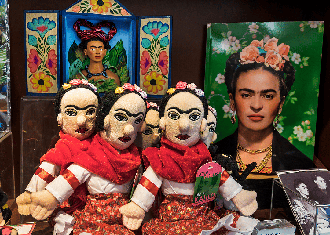 Frida Kahlo dolls in museum shop.