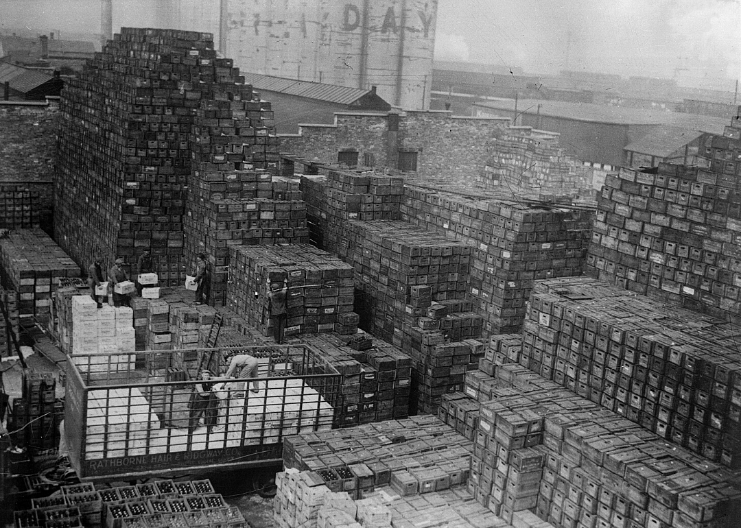 Workers unload crates of beer after the repeal of Prohibition in 1933