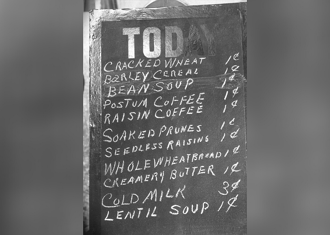 Menu at a penny restaurant in New York in 1931