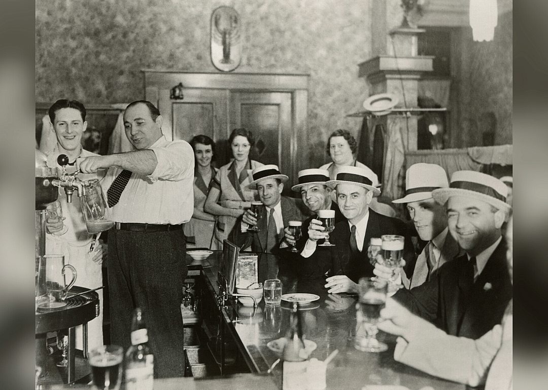 Men enjoy beer on 4th of July in Bangor, Maine in 1933