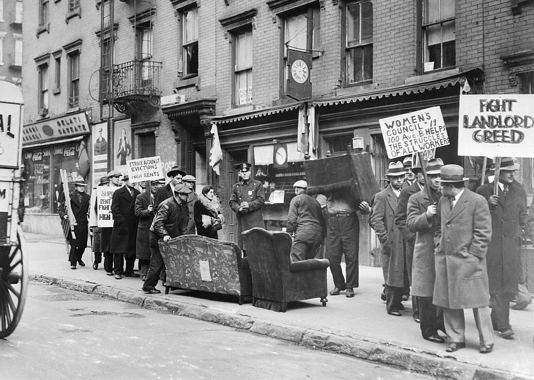 People protest an eviction in New York in 1933