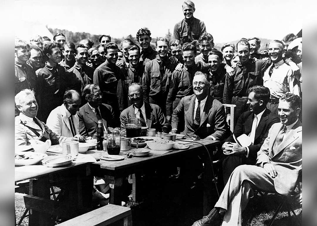Roosevelt visits a CCC camp in Virginia in 1933