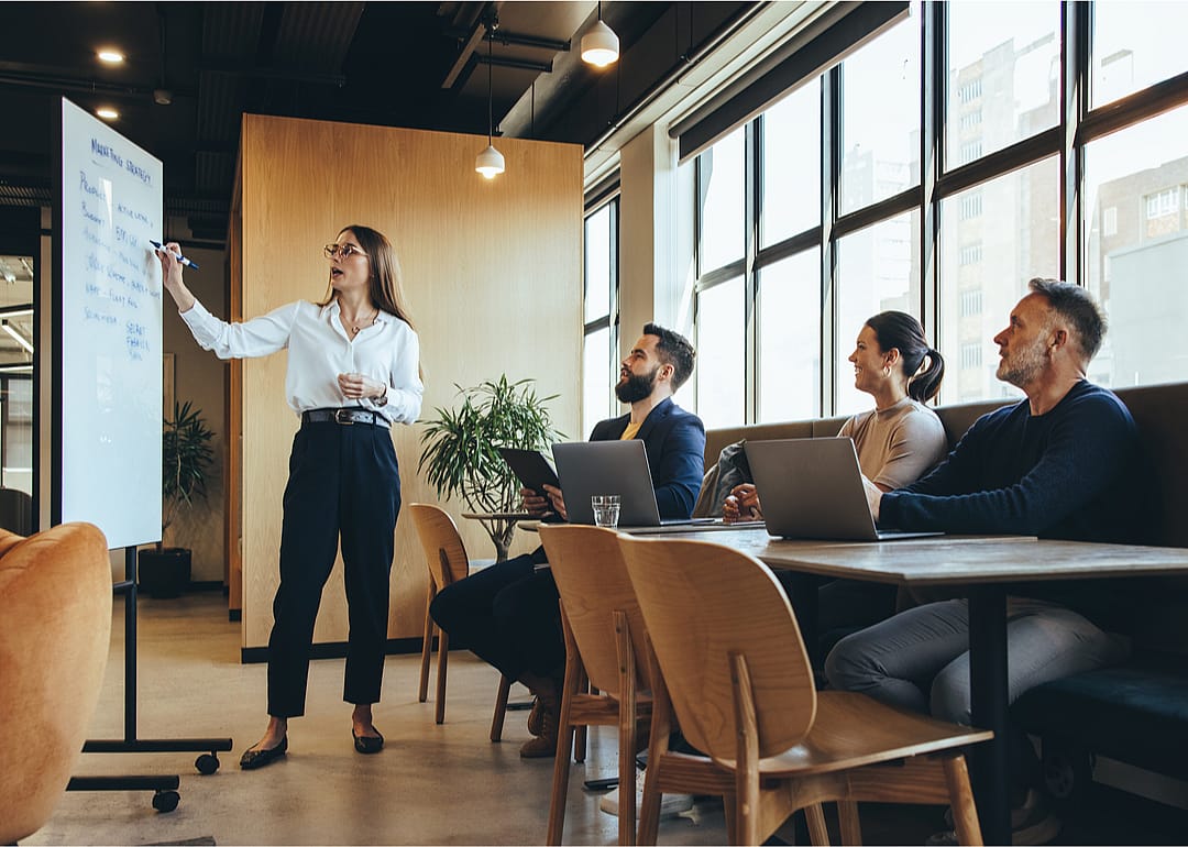 Manager gives a presentation.