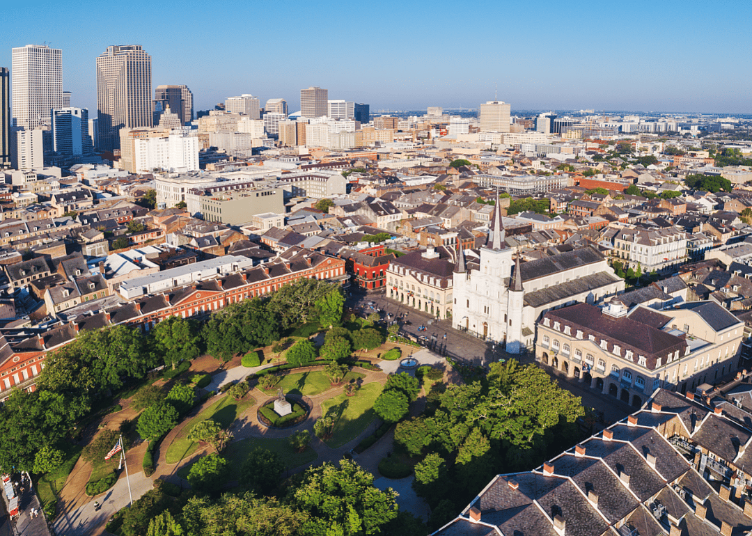 Aerial view of Jackson Square and cathedral.