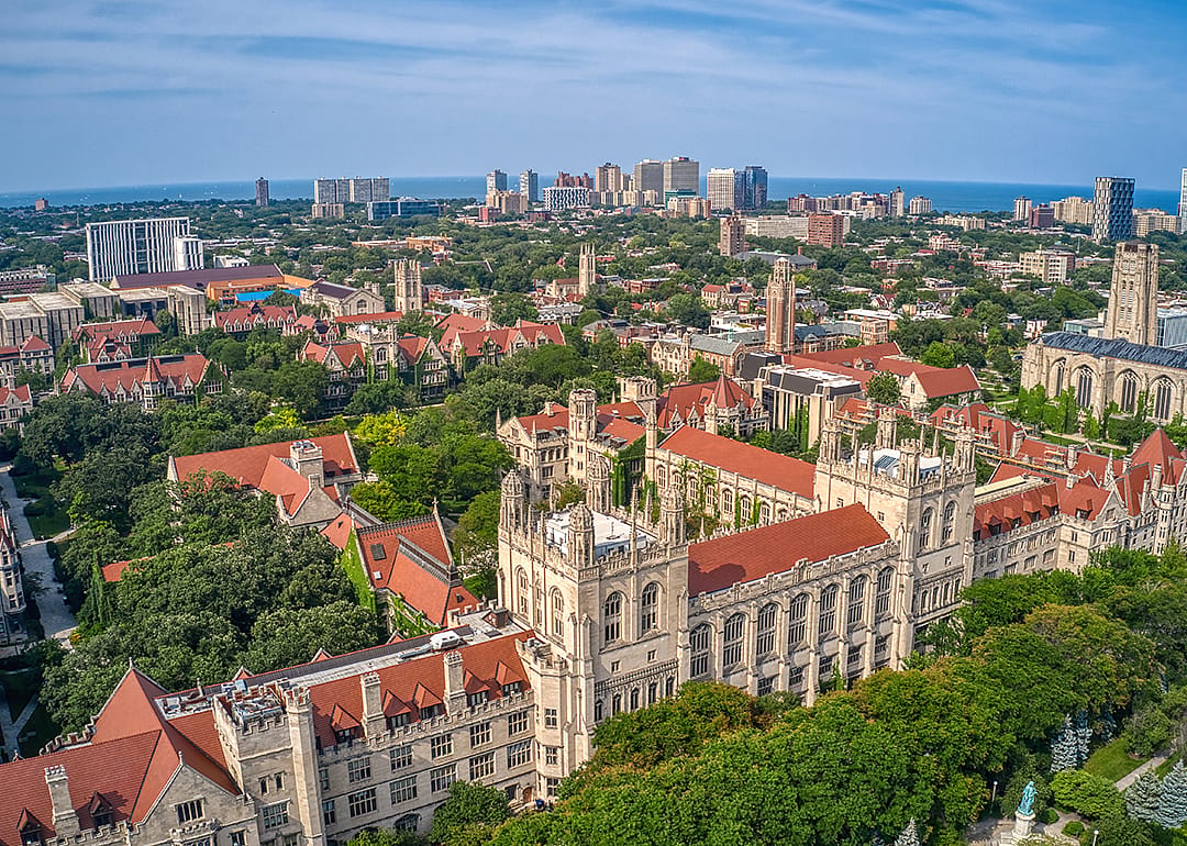 An aerial view of the University of Chicago campus.