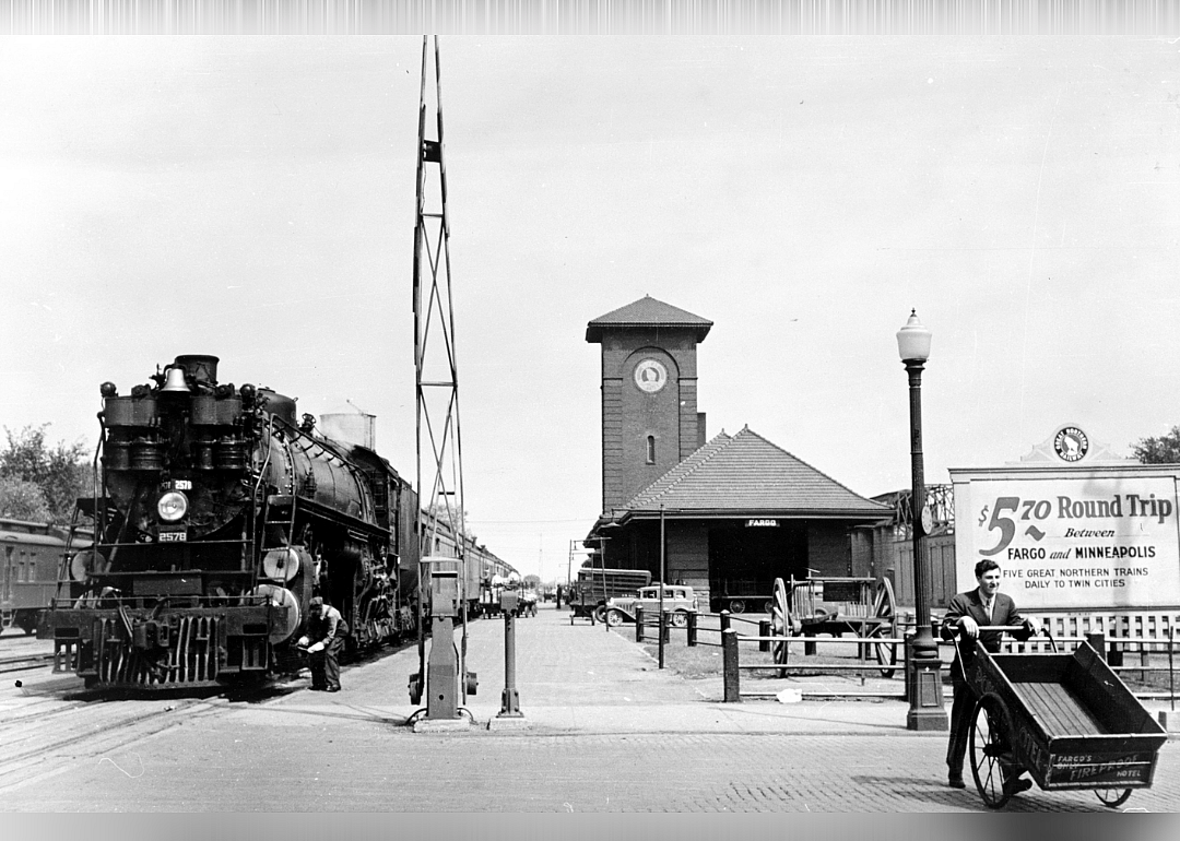 A railroad station in Fargo, North Dakota in 1939