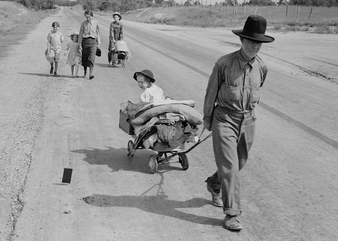 Family in Oklahoma leaves home following drought in June 1938