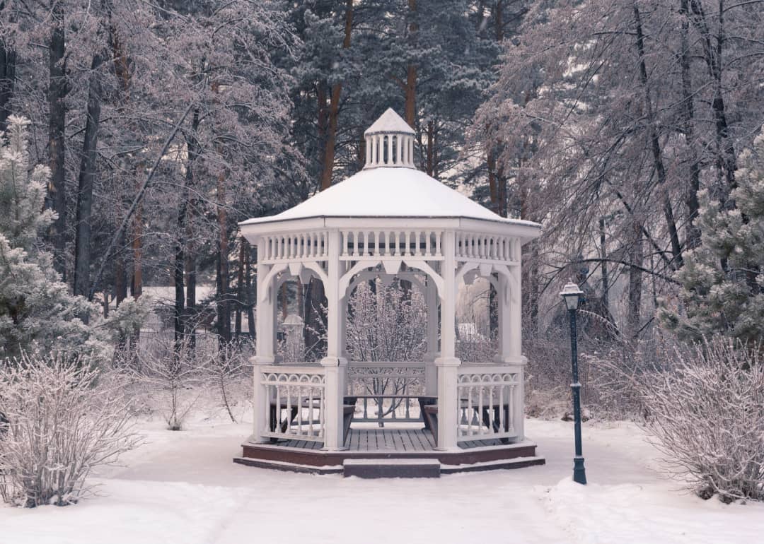 Snow covered gazebo