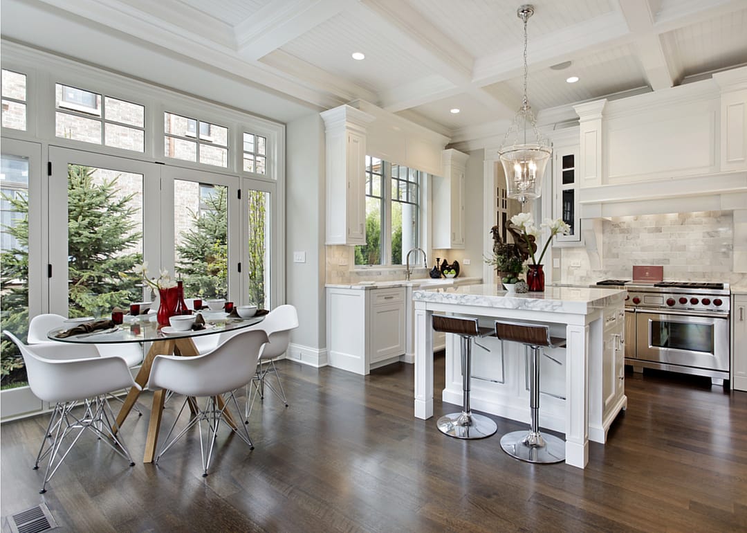 Large modern kitchen with dining table