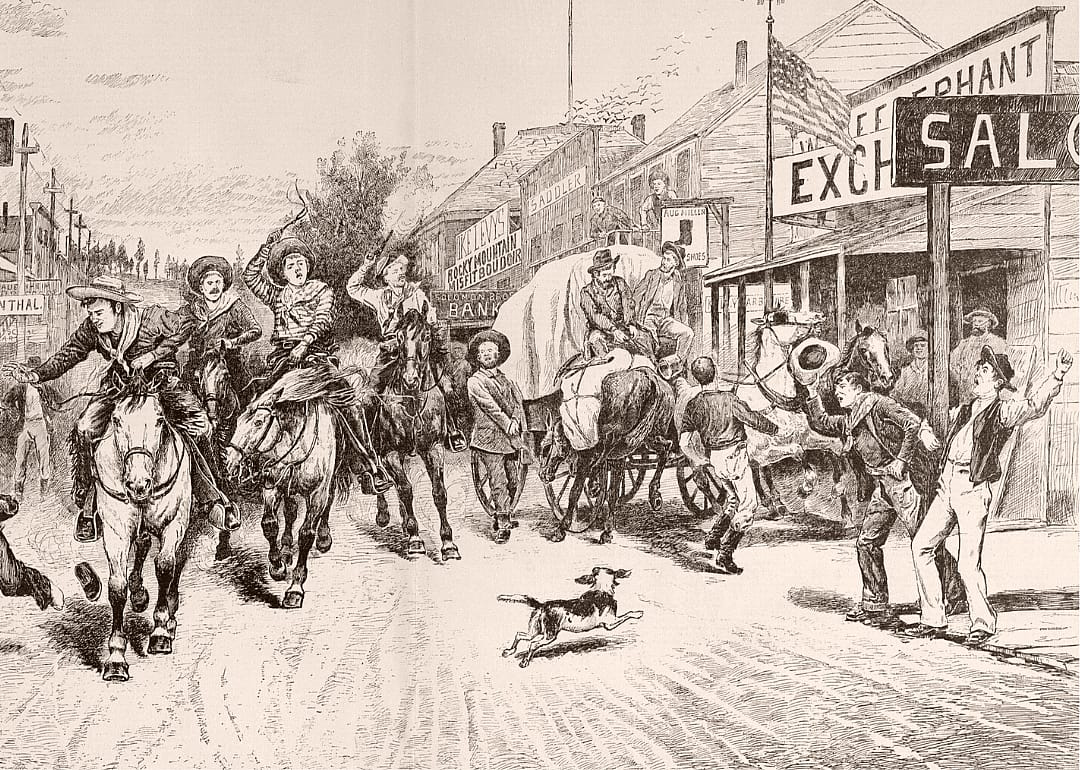 Drawing by F.F. Zogbaum from 1886 titled Painting the town red.