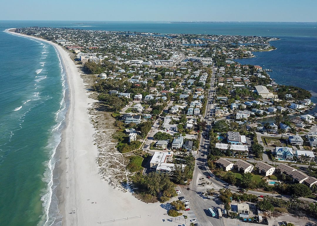 Aerial view of Bradenton beach and coast.
