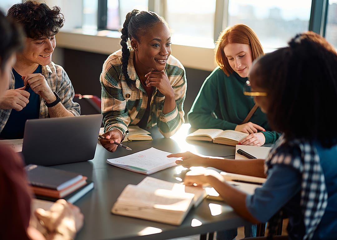Students working on a group project.