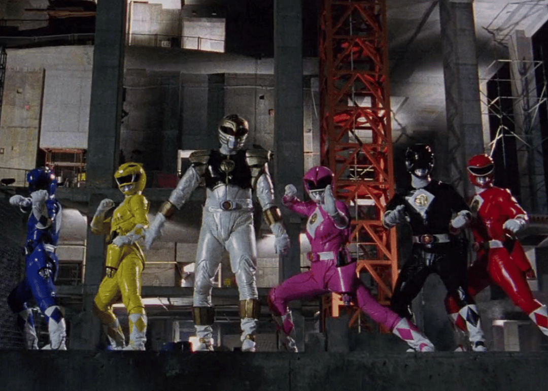 The cast of ‘Mighty Morphin Power Rangers’ poses in a scene from the film.