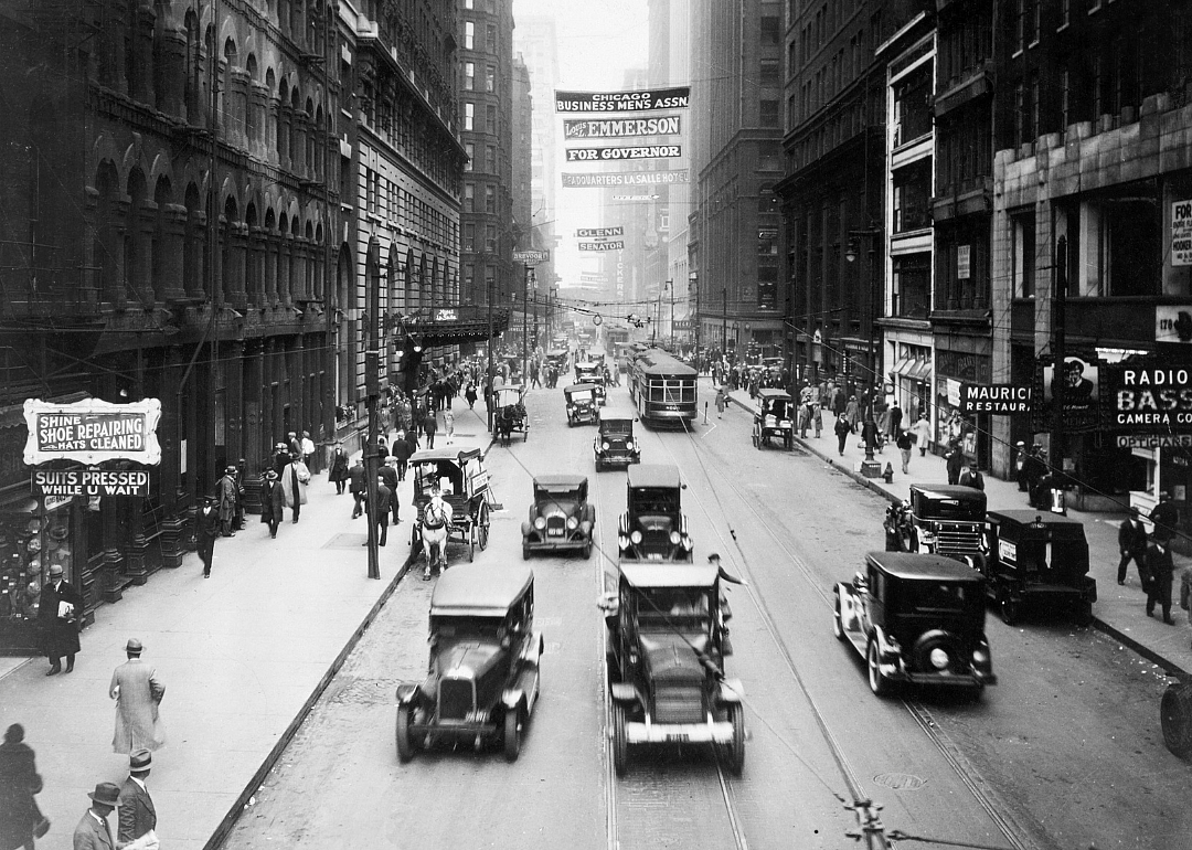 Elevated view of street traffic