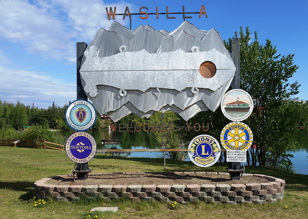 Welcome sign for Wasilla, Alaska