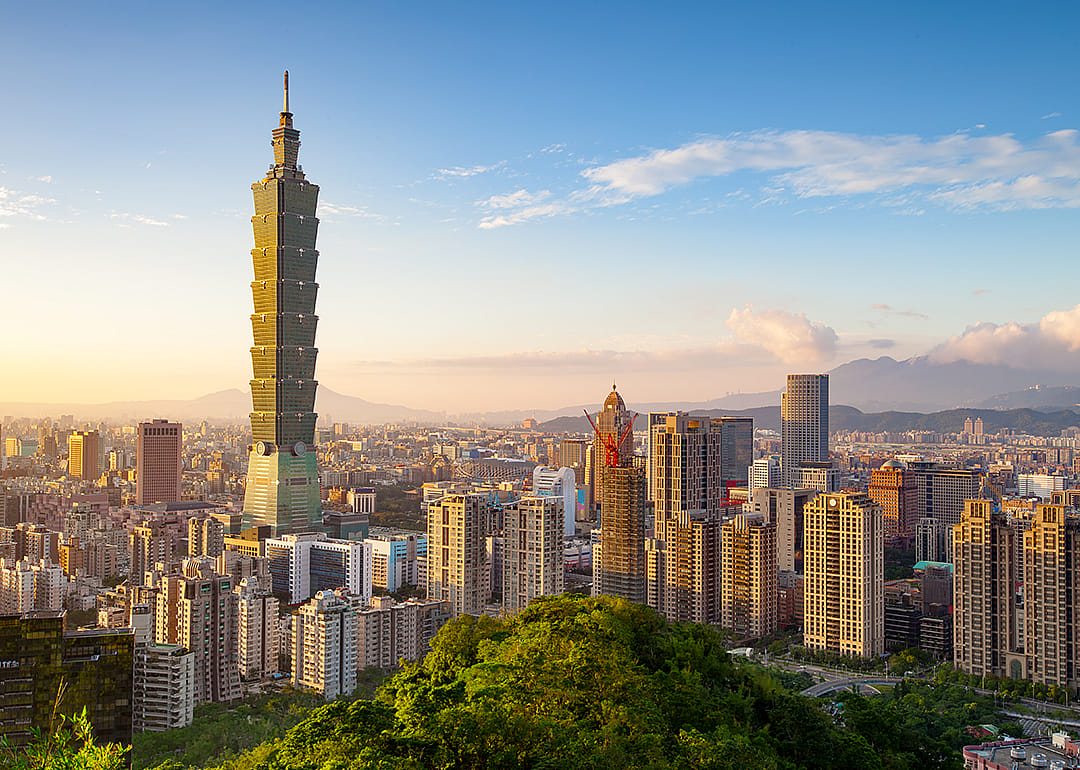 Taipei skyline at sunset.
