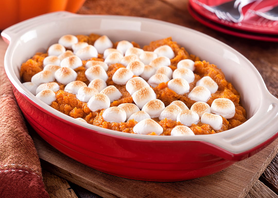 Sweet potato casserole with marshmallow topping.