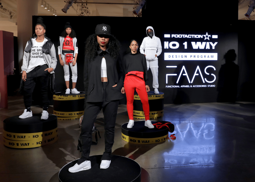 Models pose during Footaction HBCU Design Program.