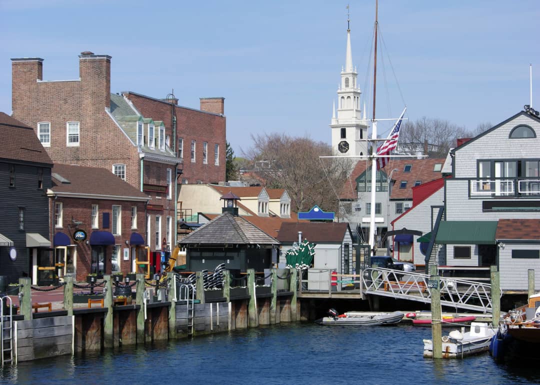 Harbour and shops in Newport