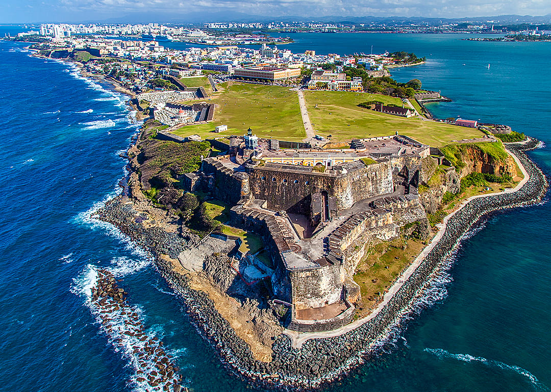 An aerial view of Castillo San Felipe del Morro in Old San Juan.