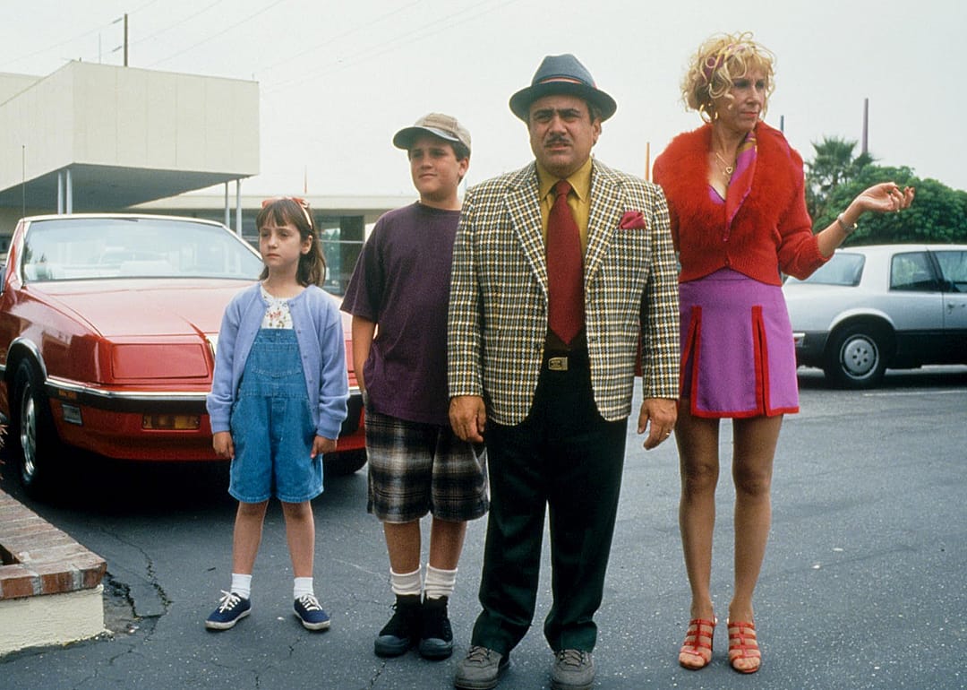 Danny DeVito, Brian Levinson, Rhea Perlman, and Mara Wilson in ‘Matilda’.