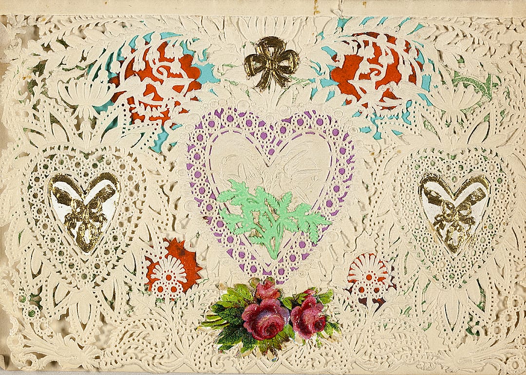 Paper lace and foil Valentine’s card.