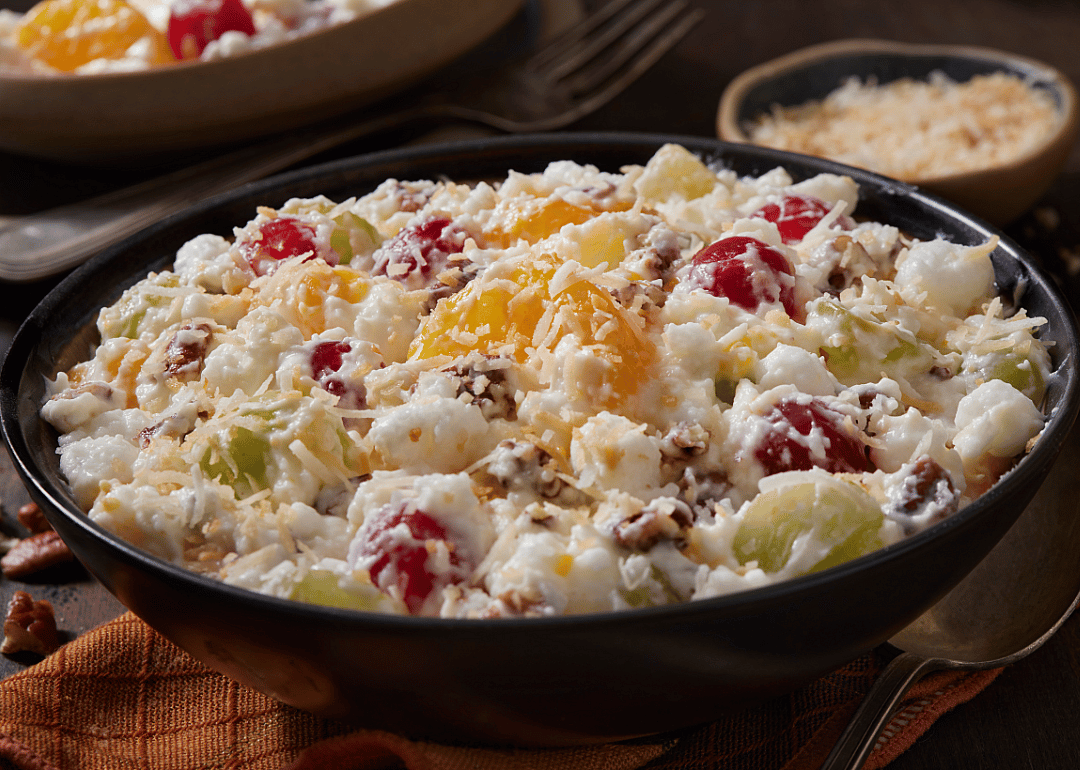Ambrosia salad served in bowl.